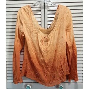 Magazine Orange Blouse Size L Sheer Long Sleeve Chiffon Tie Neck‎ Beads